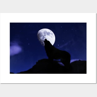 Wolf howling at the moon Posters and Art